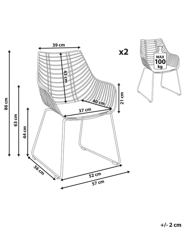 Sæt med 2 spisebordsstole Sort metal Ståltråd Design Kunstlæder Sort sædehynde Glam Industrial Modern stil