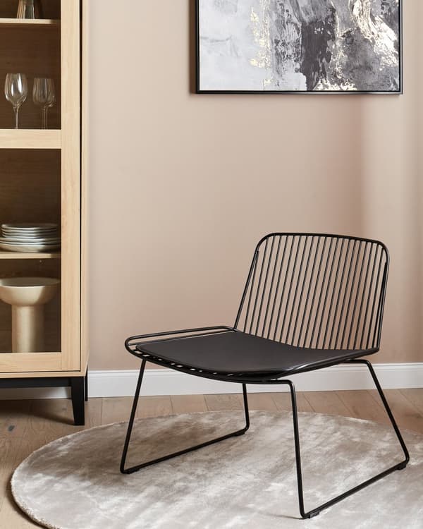 Stol Sort metal Ståltråd Design Kunstlæder Sort sædehynde Glam Industrial Modern stil