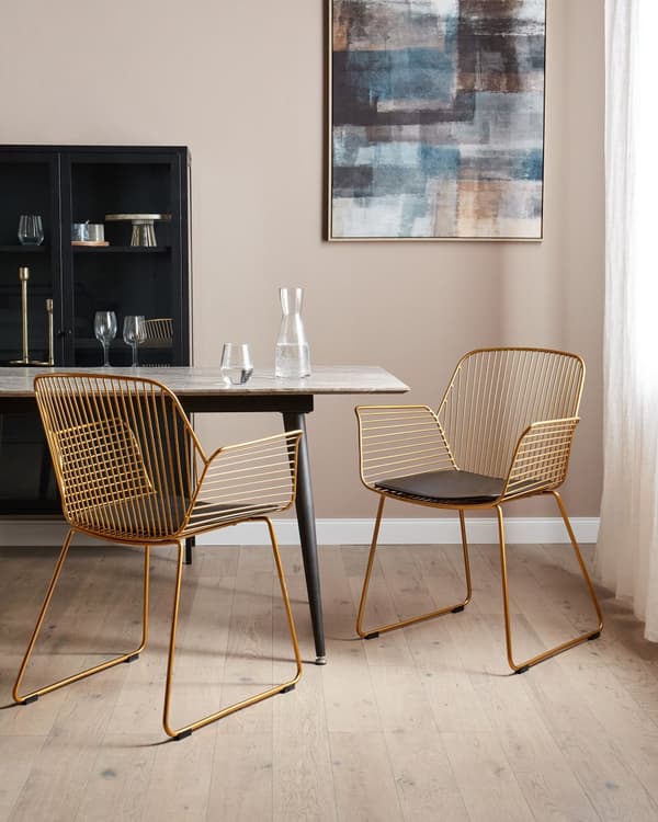 Sæt med 2 spisebordsstole Guld metal Ståltråd Design Kunstlæder Sort sædehynde Glam Industrial Modern stil