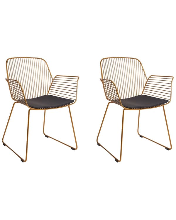 Sæt med 2 spisebordsstole Guld metal Ståltråd Design Kunstlæder Sort sædehynde Glam Industrial Modern stil