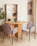 Miniatyrbilde 2 av 9: Sett med 2 spisestoler Oransje stoffpolstrede, vevde polyesterstoler med svarte ben i retrostil Møbler til stuen