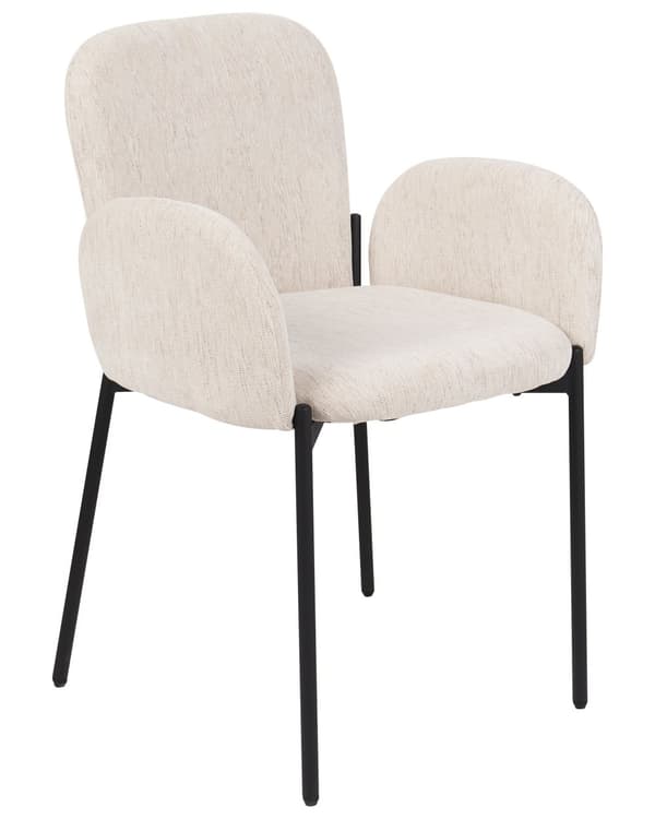 Sett med 2 spisestoler Beige stoffpolstrede, vevde polyesterstoler med svarte ben i retrostil Møbler til stuen
