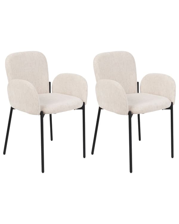 Sett med 2 spisestoler Beige stoffpolstrede, vevde polyesterstoler med svarte ben i retrostil Møbler til stuen
