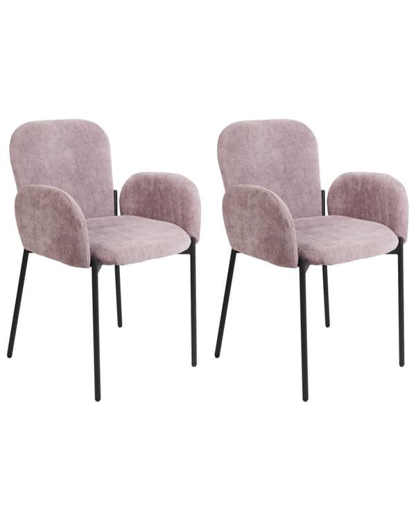 Retro Vintage Matstolar med Klädsel i Vävt Tyg och Polyester 2 st med Armstöd Rosa Albee
