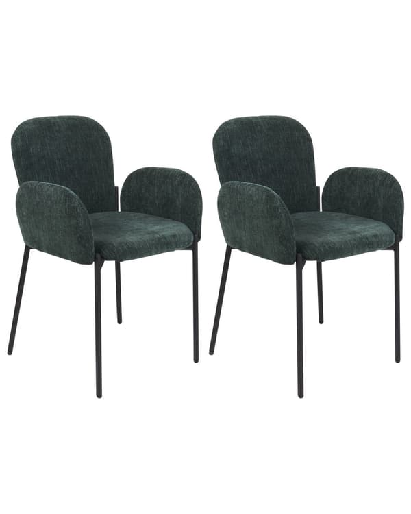 Retro Vintage Matstolar med Klädsel i Vävt Tyg och Polyester 2 st med Armstöd Grön Albee