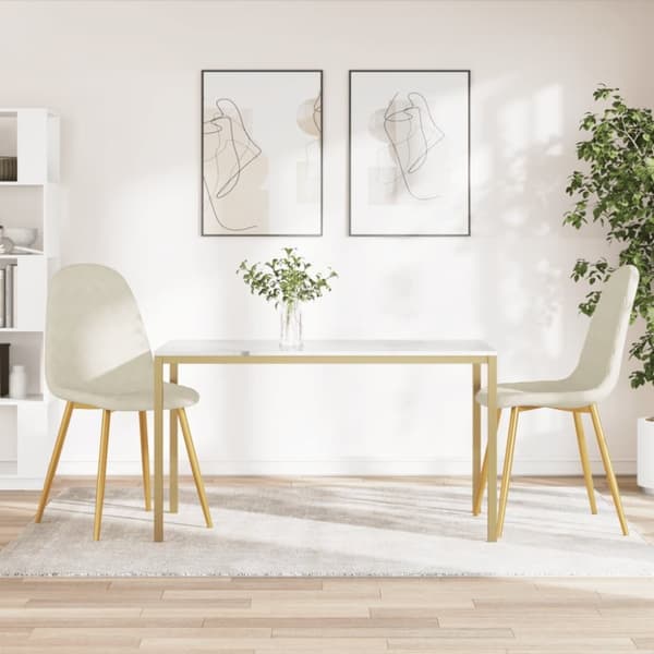 Pöytätuolit, 2 kpl, kermanvärinen, verhoiltu sametilla
