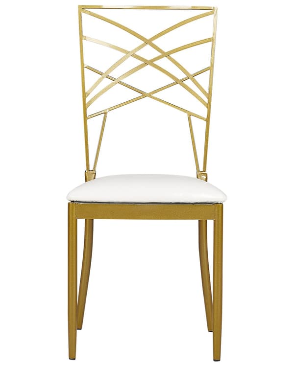 Sett med 2 Spisestoler Gull Metall Kunstskinn Hvit Setepute Aksent Industriell Glam Stil