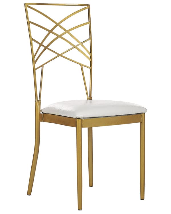 Sett med 2 Spisestoler Gull Metall Kunstskinn Hvit Setepute Aksent Industriell Glam Stil