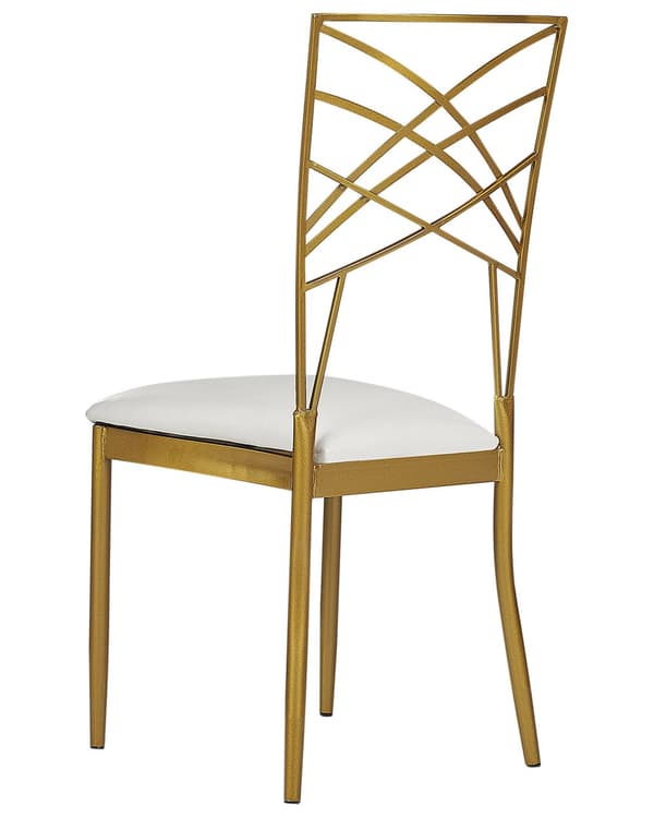 Sett med 2 Spisestoler Gull Metall Kunstskinn Hvit Setepute Aksent Industriell Glam Stil