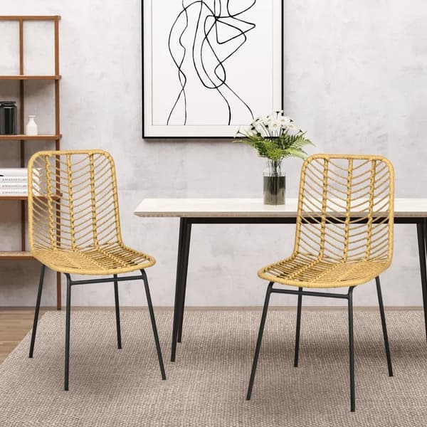 Rootz Sæt med 2 Boho Style Spisestuestole - Accent Stol - PE Rattan - Naturlig + Sort - 44 cm x 58 cm x 85 cm