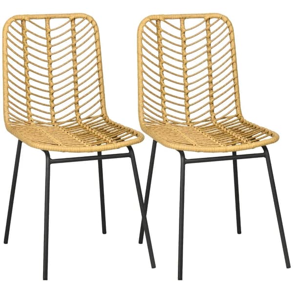 Rootz Sæt med 2 Boho Style Spisestuestole - Accent Stol - PE Rattan - Naturlig + Sort - 44 cm x 58 cm x 85 cm
