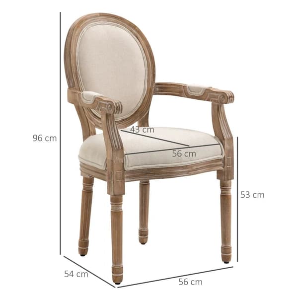 Rootz køkkenstol i antikt design - åndbart betræk - linnedlook - stel af massivt træ - imiteret linned - cremehvid - 56 x 54 x 96 cm