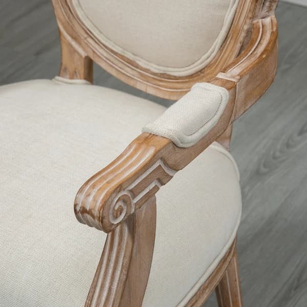 Rootz køkkenstol i antikt design - åndbart betræk - linnedlook - stel af massivt træ - imiteret linned - cremehvid - 56 x 54 x 96 cm