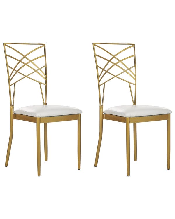 Matstol 2 st Guld Metall Konstläder Vit Sittdyna Accent Industriell Glam Stil