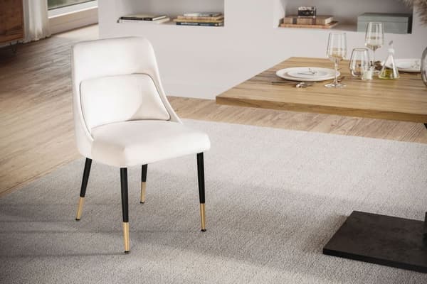 Rootz Modern Dining Chair - Køkkenstol - Fløjlspolstring - Robuste metalben - Beige & Sort/Guld - 49cm x 85cm x 56cm