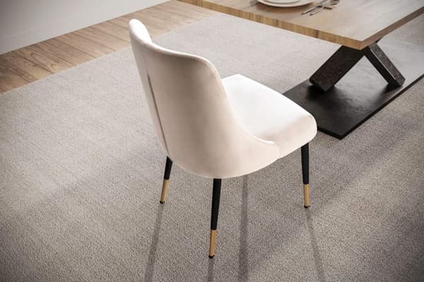 Rootz Modern Dining Chair - Køkkenstol - Fløjlspolstring - Robuste metalben - Beige & Sort/Guld - 49cm x 85cm x 56cm
