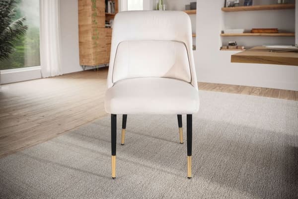 Rootz Modern Dining Chair - Køkkenstol - Fløjlspolstring - Robuste metalben - Beige & Sort/Guld - 49cm x 85cm x 56cm