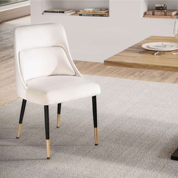 Rootz Modern Dining Chair - Køkkenstol - Fløjlspolstring - Robuste metalben - Beige & Sort/Guld - 49cm x 85cm x 56cm
