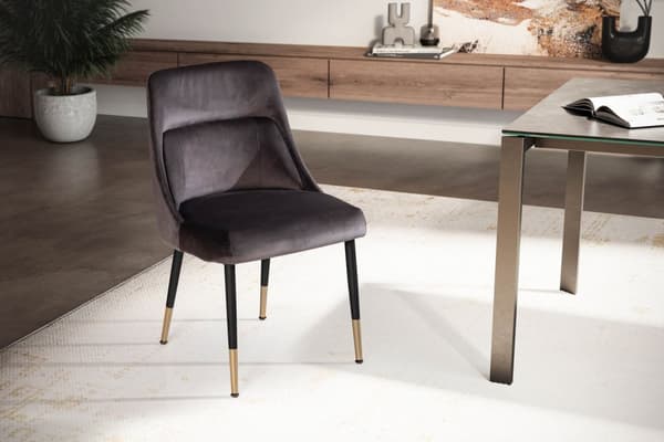 Rootz Modern Design Matstol - Köksstol - Sammetsöverdrag - Metallben - 49cm x 85cm x 56cm - Grå & Guld - Bekväm stoppning - Fläckbeständig - Enkel mon