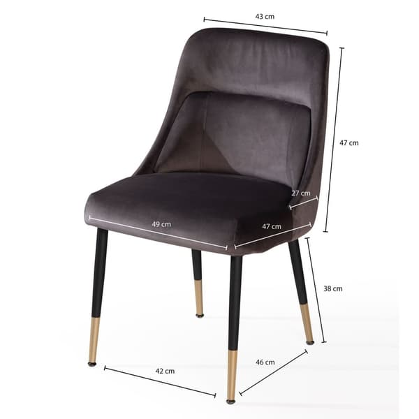 Rootz Modern Design Matstol - Köksstol - Sammetsöverdrag - Metallben - 49cm x 85cm x 56cm - Grå & Guld - Bekväm stoppning - Fläckbeständig - Enkel mon