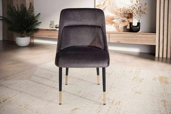 Rootz Modern Design Matstol - Köksstol - Sammetsöverdrag - Metallben - 49cm x 85cm x 56cm - Grå & Guld - Bekväm stoppning - Fläckbeständig - Enkel mon