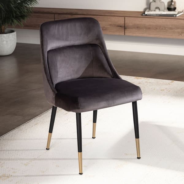 Rootz Modern Design Matstol - Köksstol - Sammetsöverdrag - Metallben - 49cm x 85cm x 56cm - Grå & Guld - Bekväm stoppning - Fläckbeständig - Enkel mon