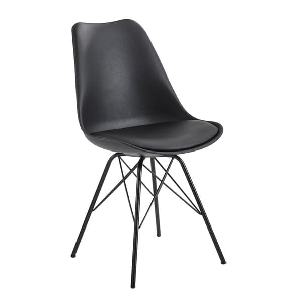 Rootz Sæt med 2 moderne spisestuestole - Skandinavisk Design - Køkkenstole - Plastsædeskal - Sædebetræk i imiteret læder - Lakerede jernben - 48cm x 8
