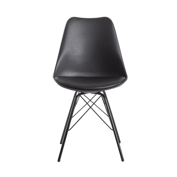 Rootz Sæt med 2 moderne spisestuestole - Skandinavisk Design - Køkkenstole - Plastsædeskal - Sædebetræk i imiteret læder - Lakerede jernben - 48cm x 8