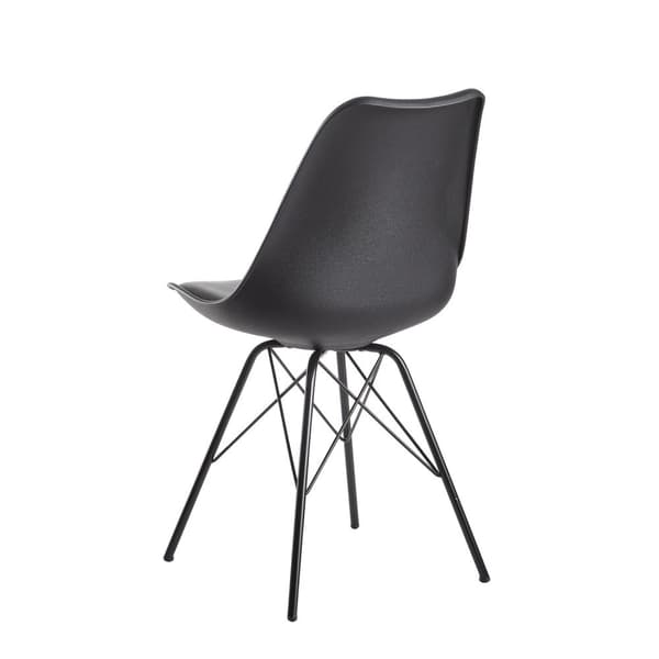 Rootz Sæt med 2 moderne spisestuestole - Skandinavisk Design - Køkkenstole - Plastsædeskal - Sædebetræk i imiteret læder - Lakerede jernben - 48cm x 8