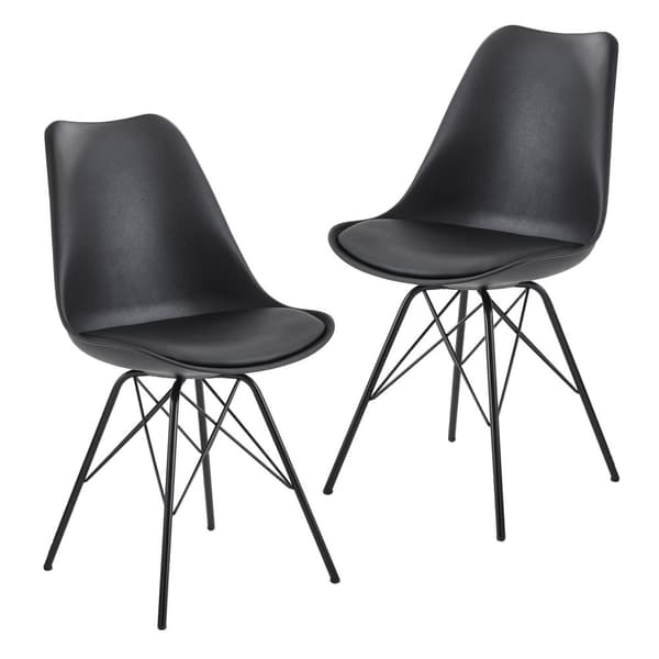 Rootz Sæt med 2 moderne spisestuestole - Skandinavisk Design - Køkkenstole - Plastsædeskal - Sædebetræk i imiteret læder - Lakerede jernben - 48cm x 8