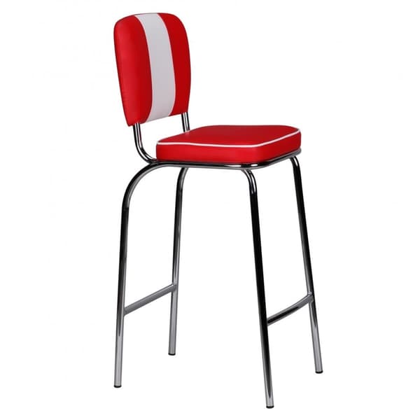 Rootz Retro Vintage American Diner Barstol - Læderlook - Krombund - Farvekontrasterende sømme - Frodig polstring - Rød/Hvid - Maksimal belastning 110