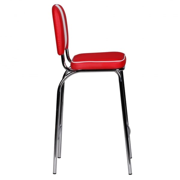 Rootz Retro Vintage American Diner Barstol - Læderlook - Krombund - Farvekontrasterende sømme - Frodig polstring - Rød/Hvid - Maksimal belastning 110