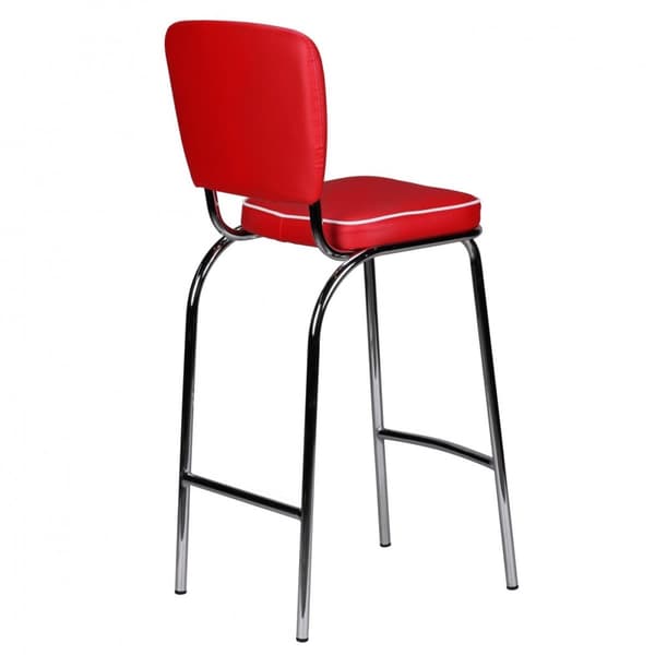 Rootz Retro Vintage American Diner Barstol - Læderlook - Krombund - Farvekontrasterende sømme - Frodig polstring - Rød/Hvid - Maksimal belastning 110