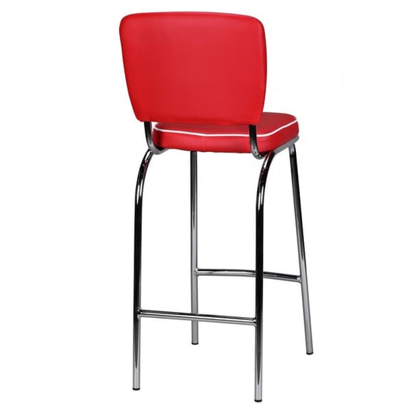 Rootz Retro Vintage American Diner Barstol - Læderlook - Krombund - Farvekontrasterende sømme - Frodig polstring - Rød/Hvid - Maksimal belastning 110