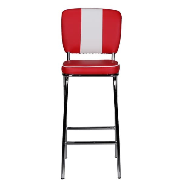Rootz Retro Vintage American Diner Barstol - Læderlook - Krombund - Farvekontrasterende sømme - Frodig polstring - Rød/Hvid - Maksimal belastning 110