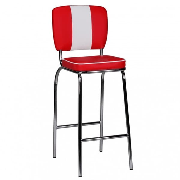 Rootz Retro Vintage American Diner Barstol - Læderlook - Krombund - Farvekontrasterende sømme - Frodig polstring - Rød/Hvid - Maksimal belastning 110