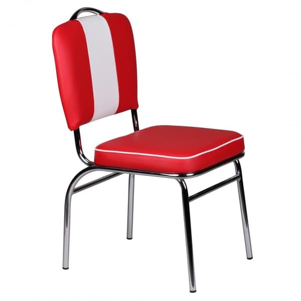 Rootz Retro Vintage American Diner -tuoli - Kontrastiset saumat - Mukava pehmuste - Tyylikkäät kaarevat jalat - 90 cm x 47 cm x 45 cm - Punainen/Valko