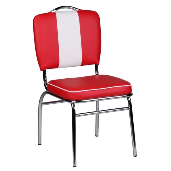 Rootz Retro Vintage American Diner -tuoli - Kontrastiset saumat - Mukava pehmuste - Tyylikkäät kaarevat jalat - 90 cm x 47 cm x 45 cm - Punainen/Valko