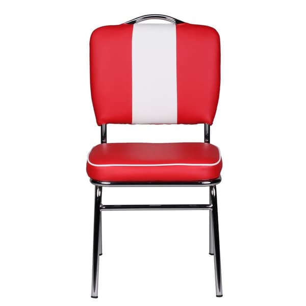 Rootz Retro Vintage American Diner -tuoli - Kontrastiset saumat - Mukava pehmuste - Tyylikkäät kaarevat jalat - 90 cm x 47 cm x 45 cm - Punainen/Valko