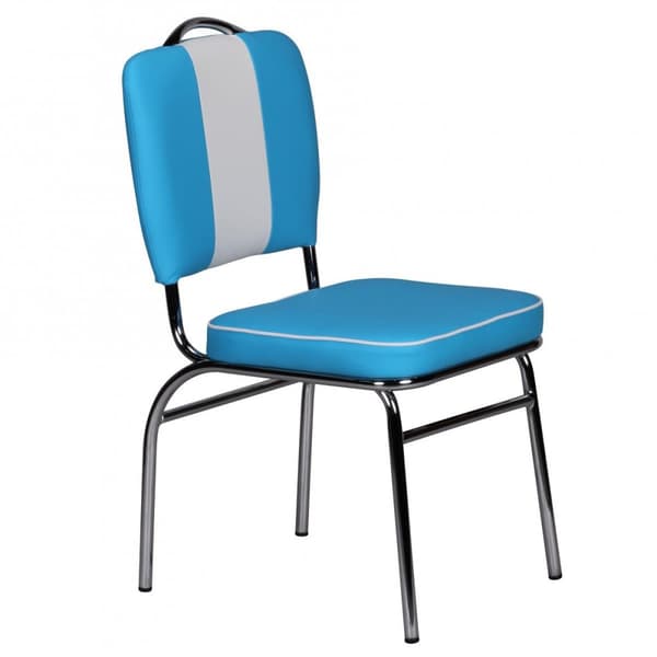 Rootz Retro Vintage American Diner Stol - Kontrasterande sömmar - Bekväm stoppning - Vit rand - Böjda fötter - 90cm x 47cm x 45cm - Blå/Vit - Krom Ram