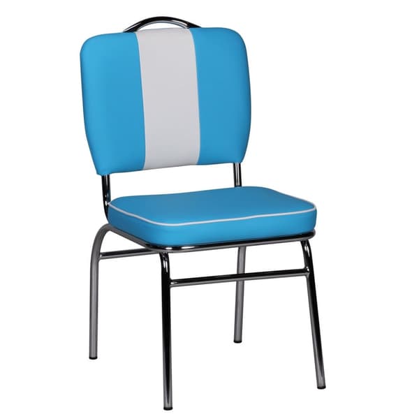 Rootz Retro Vintage American Diner Stol - Kontrasterende sømme - Komfortabel polstring - Hvid stribe - Buede fødder - 90 cm x 47 cm x 45 cm - Blå/hvid