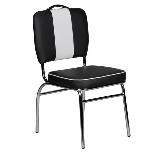 Rootz Retro -ruokailutuoli - Vintage Design - Kontrastiset saumat - Mukava pehmuste - Valkoinen raita - Kaarevat jalat - 90 cm x 47 cm x 45 cm - Musta