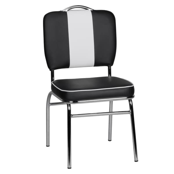 Rootz Retro Diner Stol - Vintage Design - Kontrasterende sømme - Komfortabel polstring - Hvid stribe - Buede fødder - 90 cm x 47 cm x 45 cm - Sort/hvi