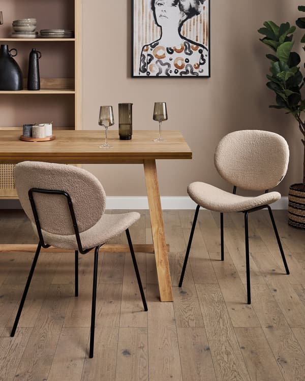 Sett med 2 Spisestoler Taupe Armløs Benkapper Boucle Svarte Jernben Moderne Retro design