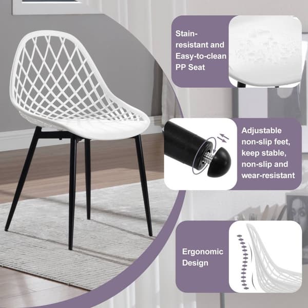 Rootz Moderne spisestuestole Sæt med 4 - Hult ryglæn - Metalben - Ergonomisk og alsidigt - Smudsafvisende - 52 cm x 83,5 cm x 53 cm
