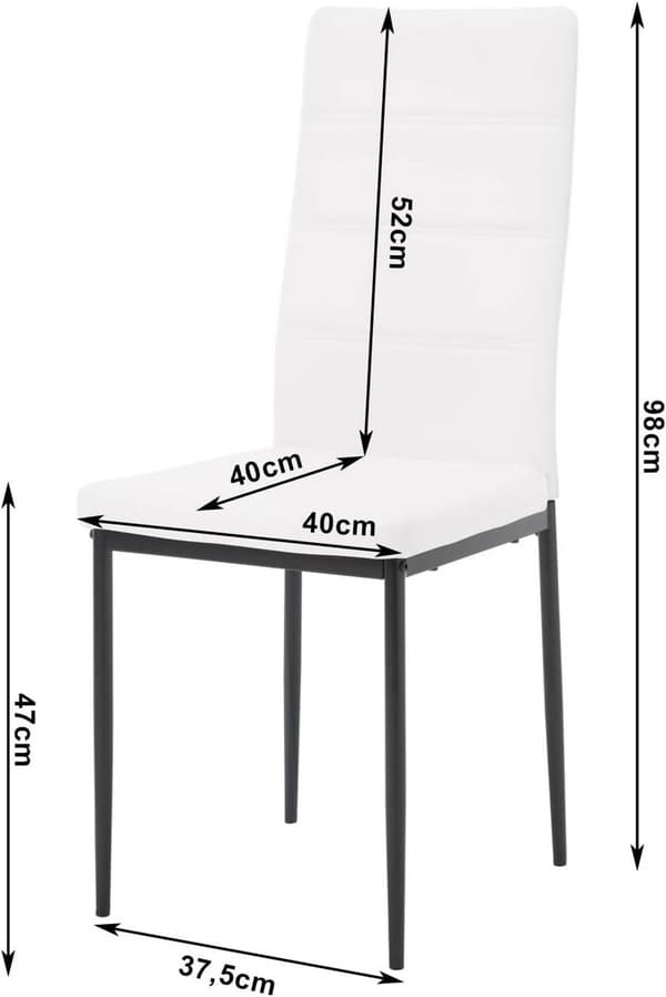 Rootz spisestuestole Sæt med 4 - Højryggede stole - Metalbenstole - Holdbart og vandafvisende kunstlæder - Ergonomisk og komfortabelt design - Skridsi