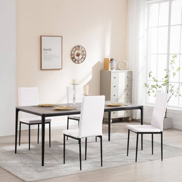 Rootz spisestuestole Sæt med 4 - Højryggede stole - Metalbenstole - Holdbart og vandafvisende kunstlæder - Ergonomisk og komfortabelt design - Skridsi