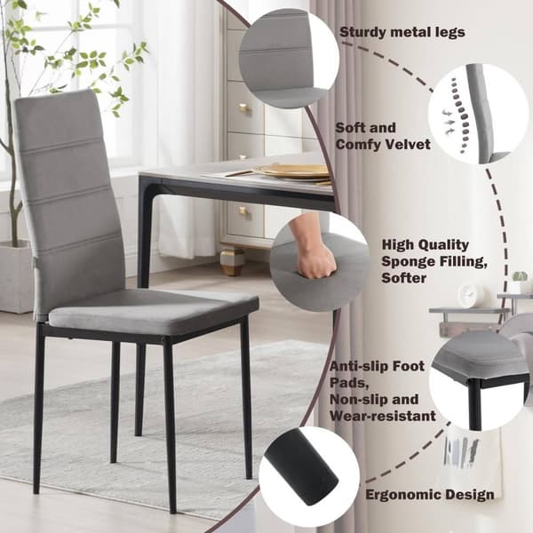 Rootz Velvet -ruokailutuolisarja 4 kpl - Korkeaselkänojat - Metalliset jalkatuolit - Ergonominen muotoilu - Kestävä ja mukava - Lattian suojaus - 40 c