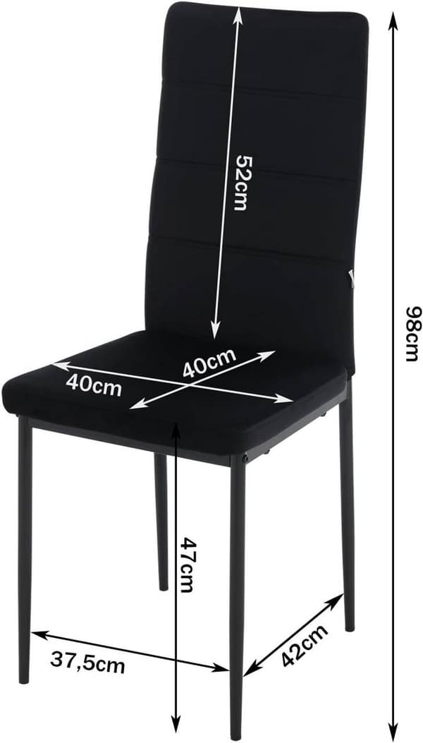 Rootz matstolar Set med 4 - Sammetsstolar - Metallbenstolar - Högdensitetsskum - Ergonomiskt ryggstöd - Halkskydd - 40 cm x 98 cm x 51 cm