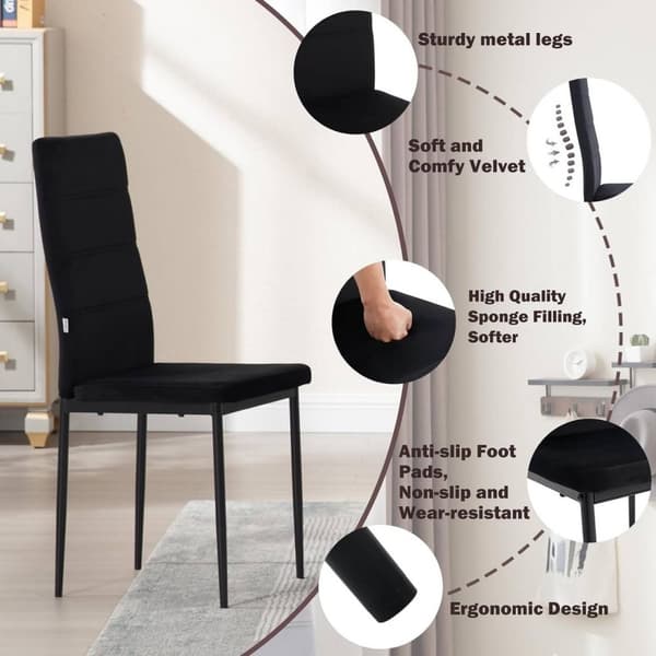 Rootz matstolar Set med 4 - Sammetsstolar - Metallbenstolar - Högdensitetsskum - Ergonomiskt ryggstöd - Halkskydd - 40 cm x 98 cm x 51 cm